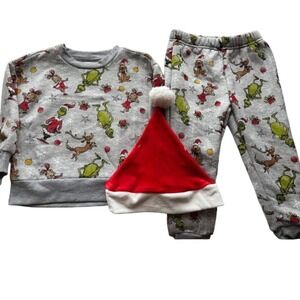 Dr. Suess‎ The Grinch Christmas Pajama Set with Red Santa Hat  2T